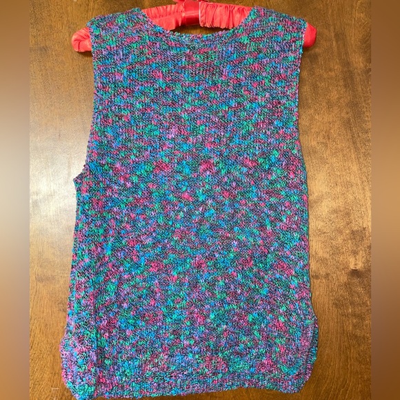Vtg Ginénne Knit Sweater Vest Button up Sleeveless 80s Multicolor Women’s Large - Picture 2 of 8